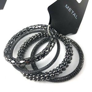 Multi Bracelet Set Black Dark Silver-Tone Metal Kohls